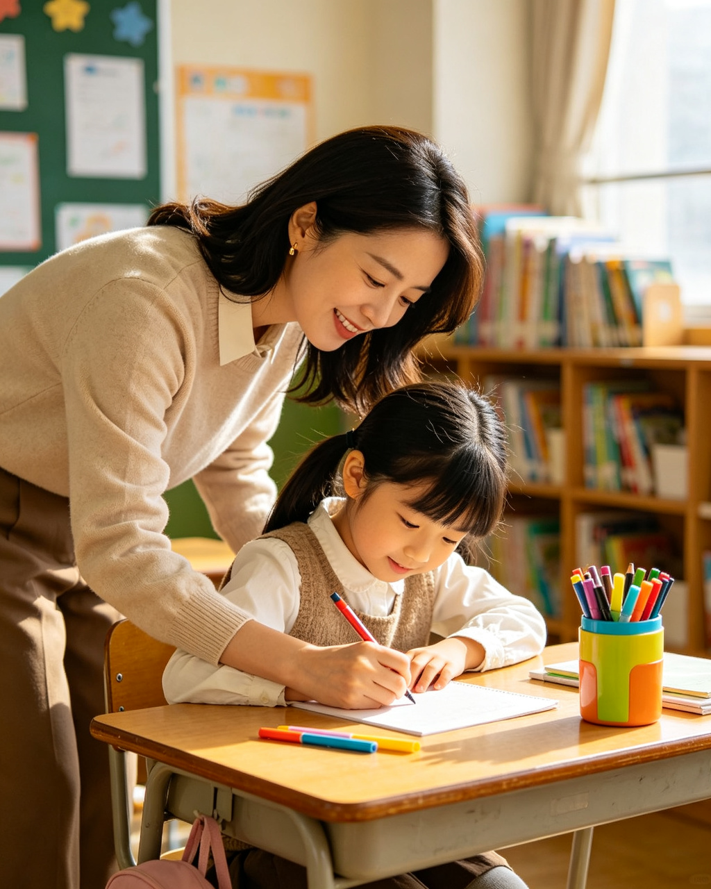 影子老师辅导小女孩学习
